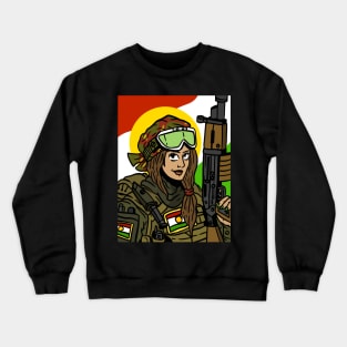 flag of kurdistan with a kurdish YPG soldier. proud kurds. Crewneck Sweatshirt